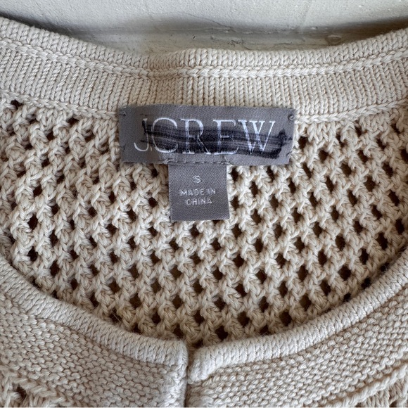 J Crew Light Beige Open Knit Pointelle Stick Cardigan Womens Size S Cotton - Picture 9 of 11